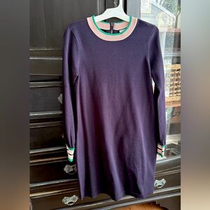 Navy sweater dress with colorful cuffs, EUC!